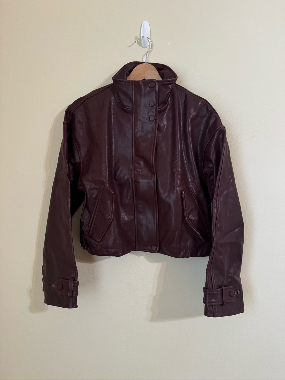 Veronica Beard New Bateman Cropped Leather Jacket Raisin Small
